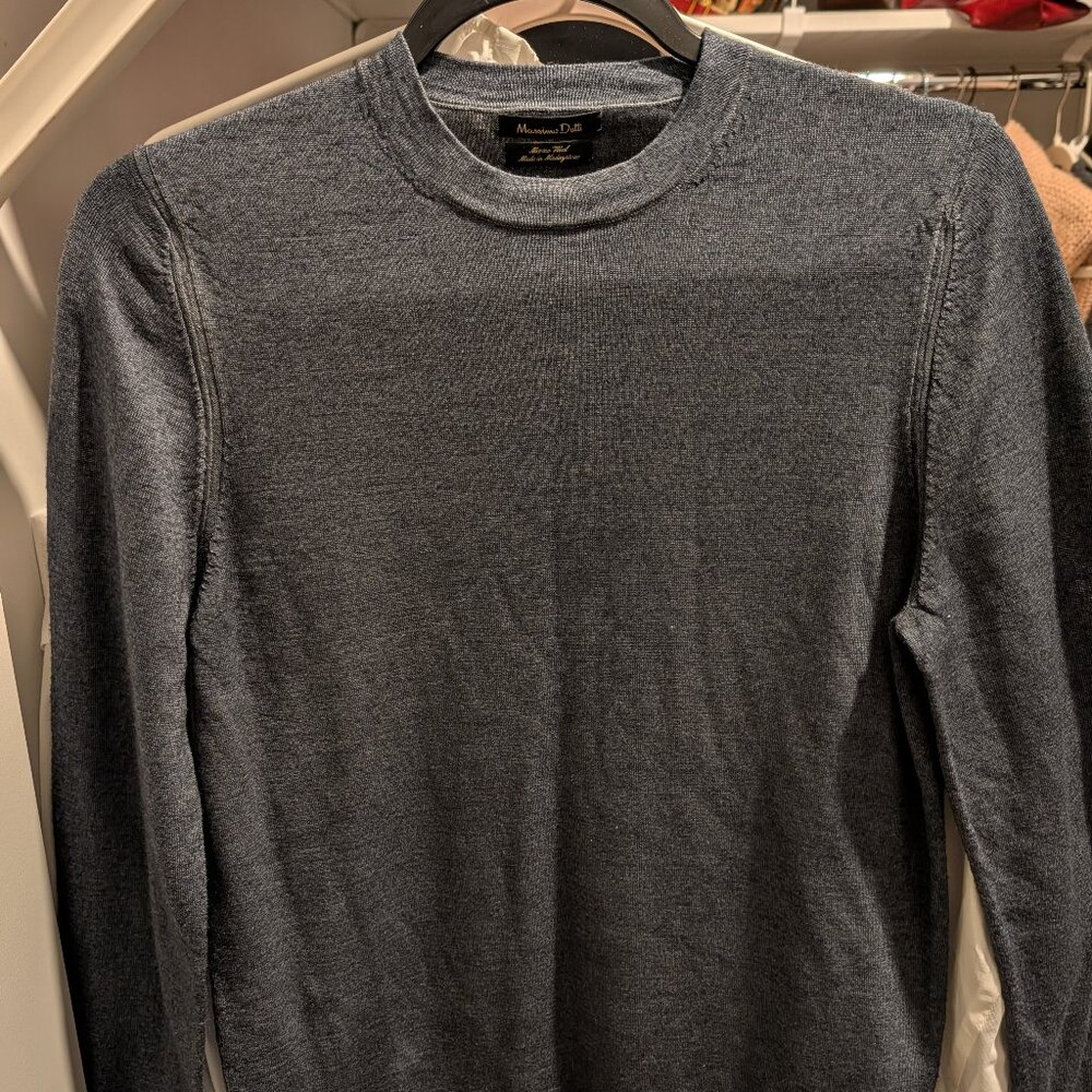 Massimo Dutti Men's 100% Merino Wool Crew Neck Sweater -M -Blue/grey
